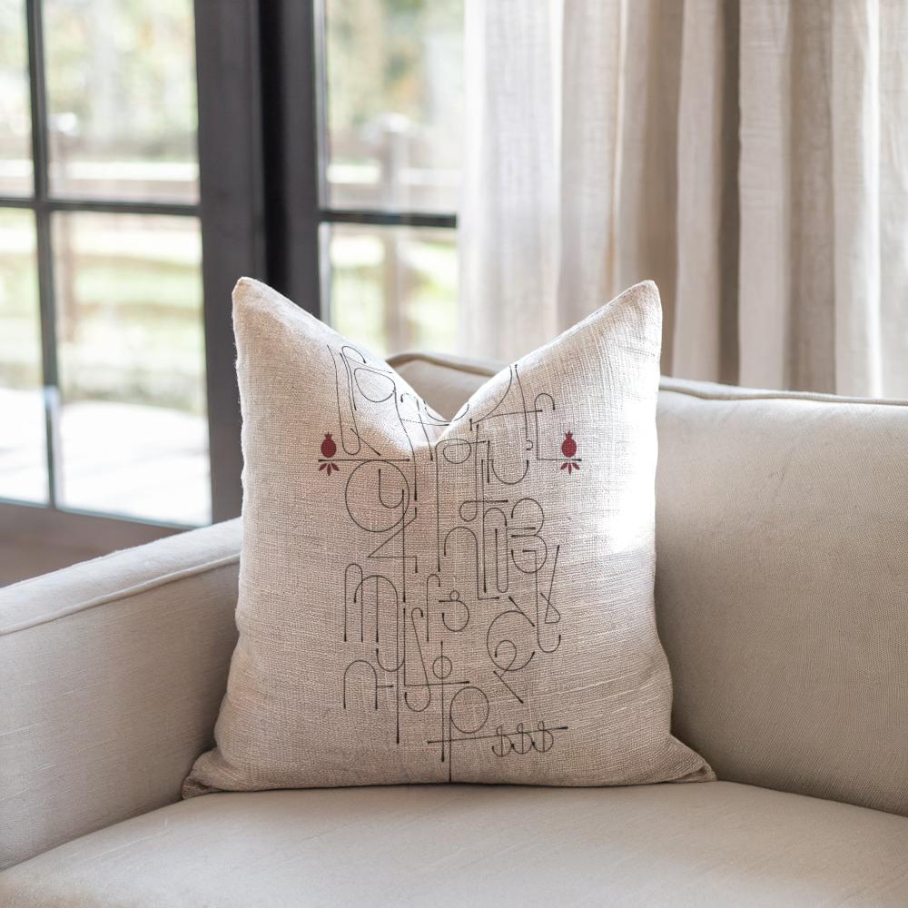 Armenian Alphabet Throw Pillow – Beige - timelessbohochic.com