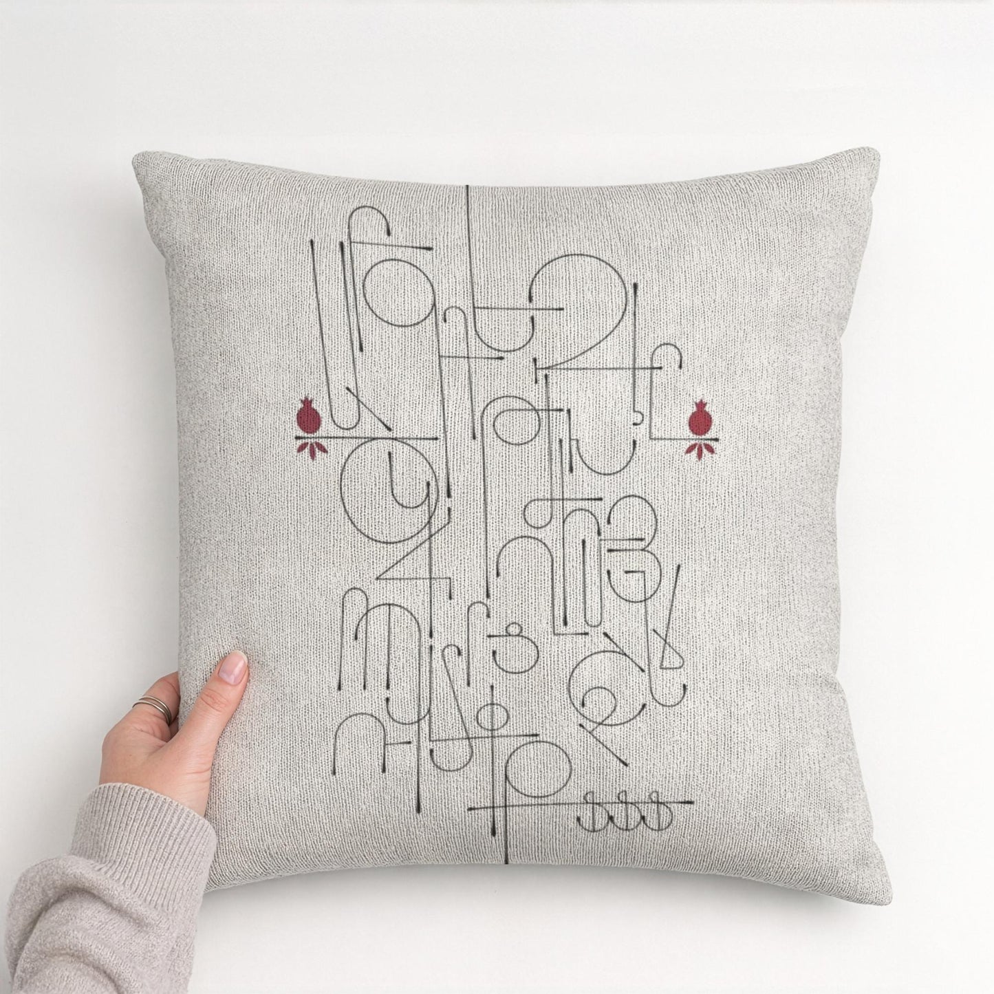 Armenian Alphabet Throw Pillow – Beige - timelessbohochic.com