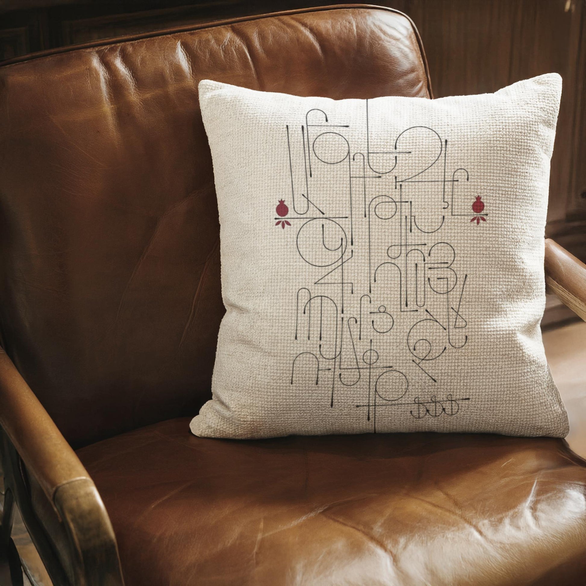 Armenian Alphabet Throw Pillow – Beige - timelessbohochic.com
