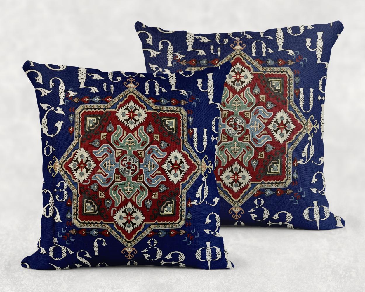 Armenian Alphabet Throw Pillow – Blue & Cream - timelessbohochic.com