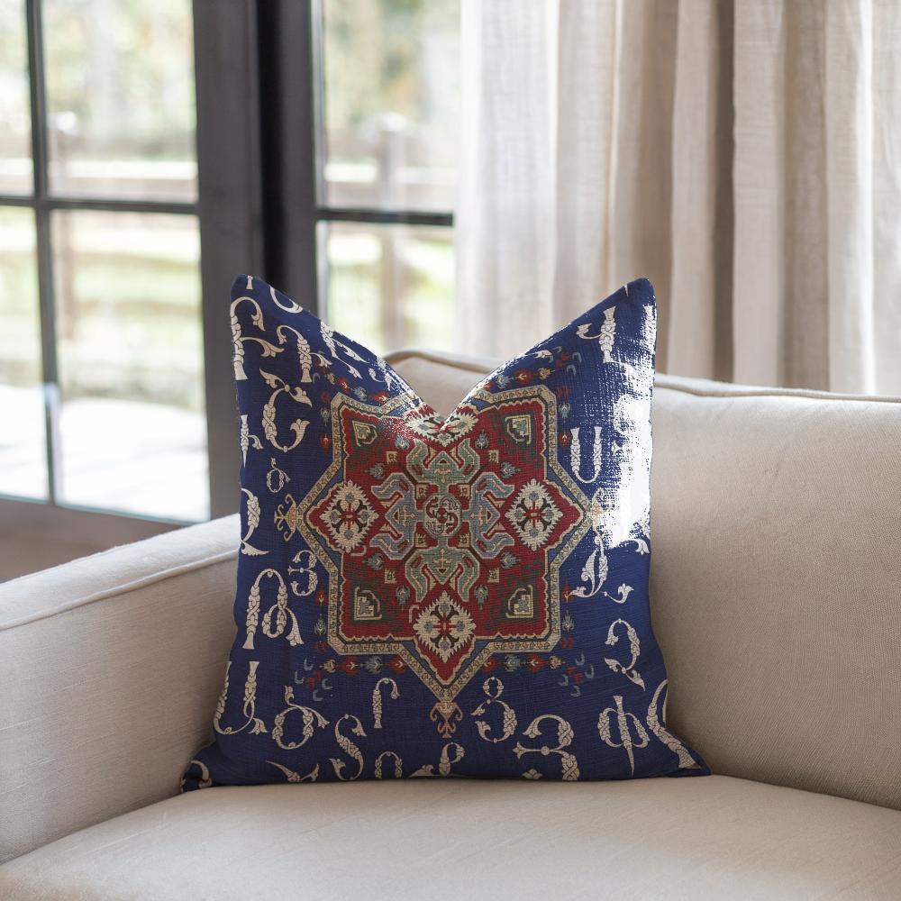 Armenian Alphabet Throw Pillow – Blue & Cream - timelessbohochic.com