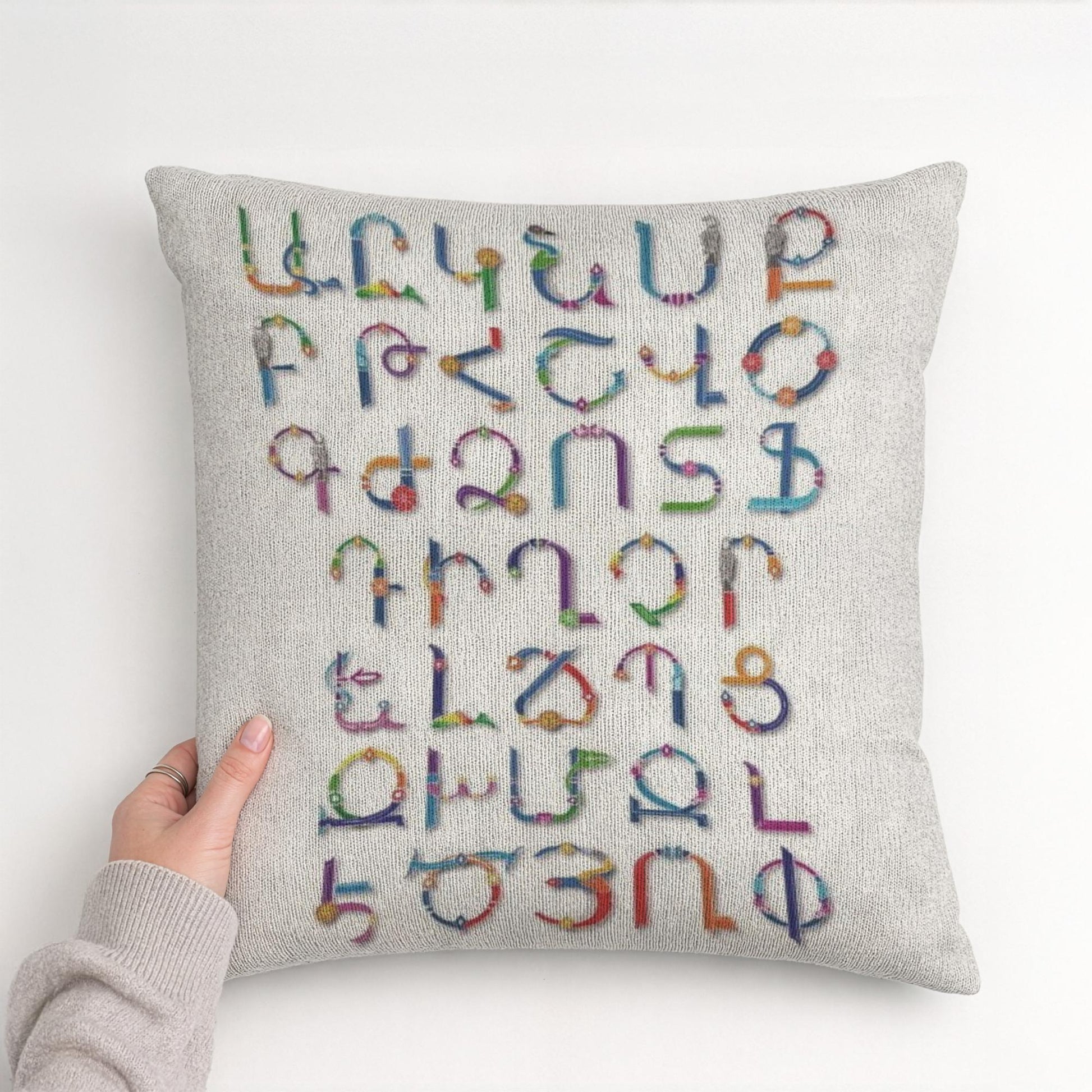 Armenian Alphabet Throw Pillow – Rainbow Multicolor - timelessbohochic.com