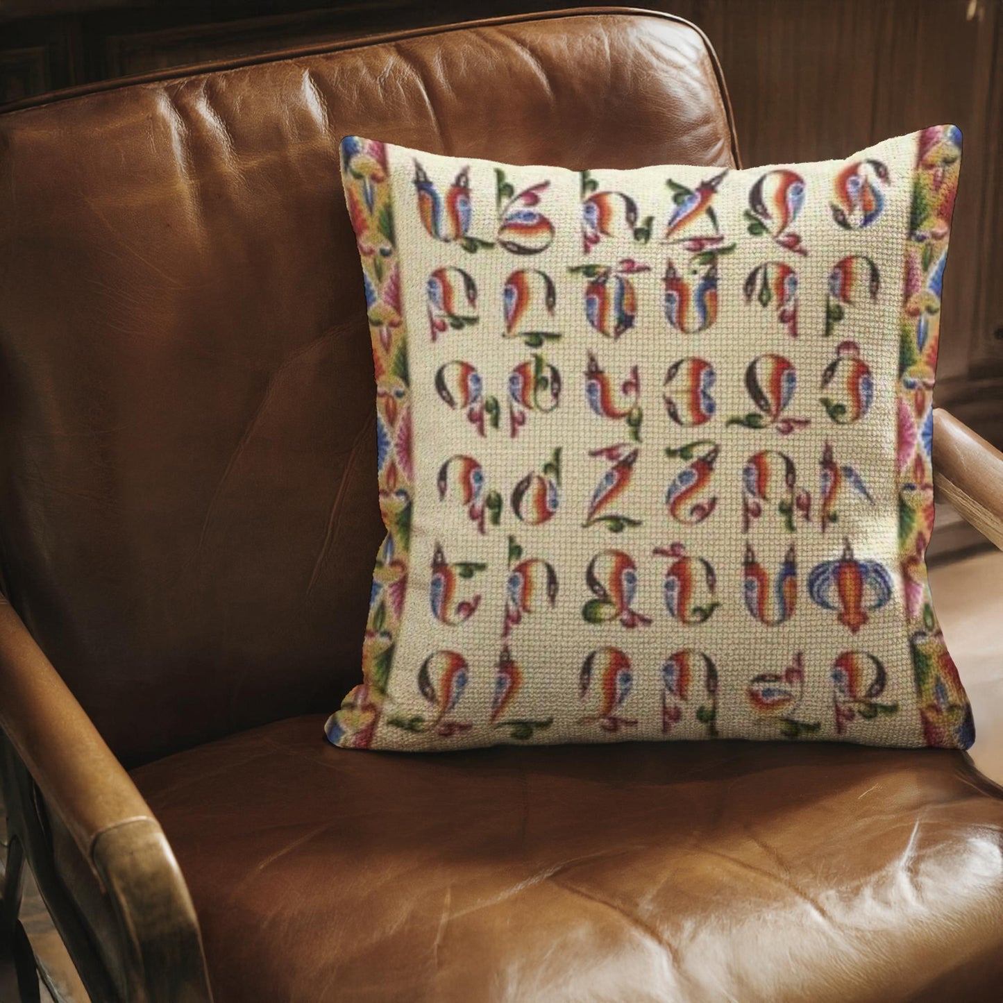 Armenian Alphabet Throw Pillow Set – Abstract Multicolor - timelessbohochic.com