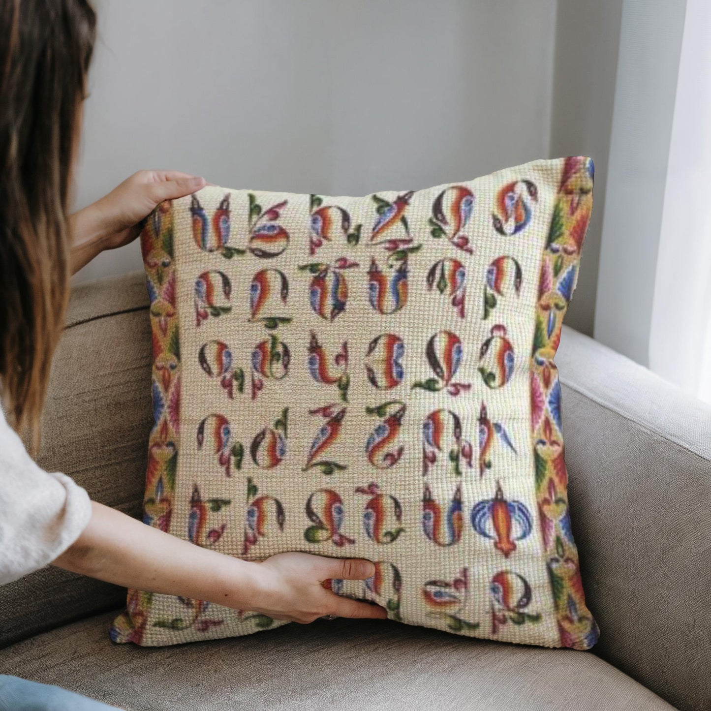 Armenian Alphabet Throw Pillow Set – Abstract Multicolor - timelessbohochic.com