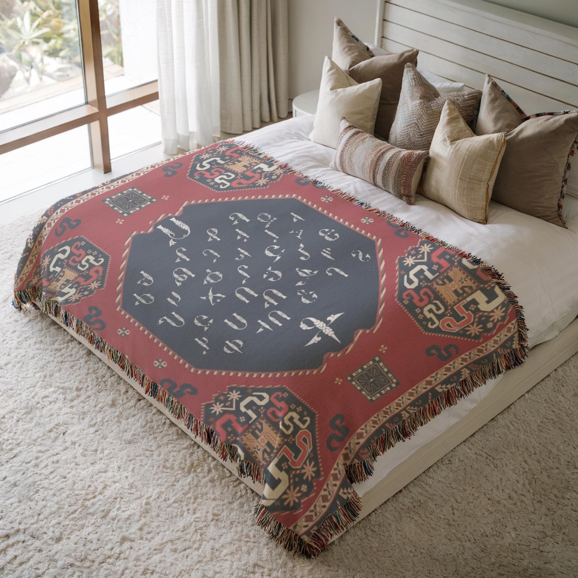 Armenian Alphabet Woven Cotton Blanket Alphabet – Diaspora Heritage Gift - timelessbohochic.com