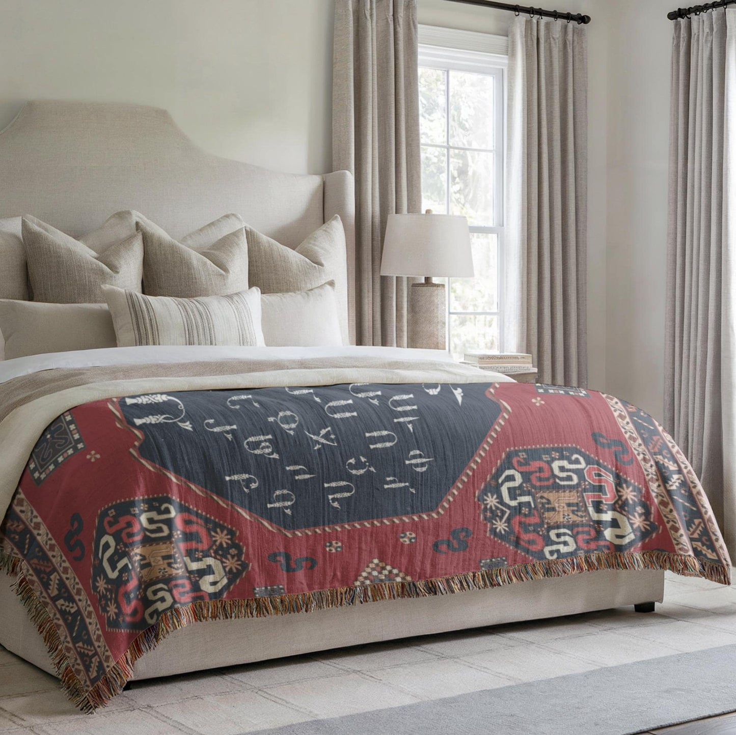 Armenian Alphabet Woven Cotton Blanket Alphabet – Diaspora Heritage Gift - timelessbohochic.com