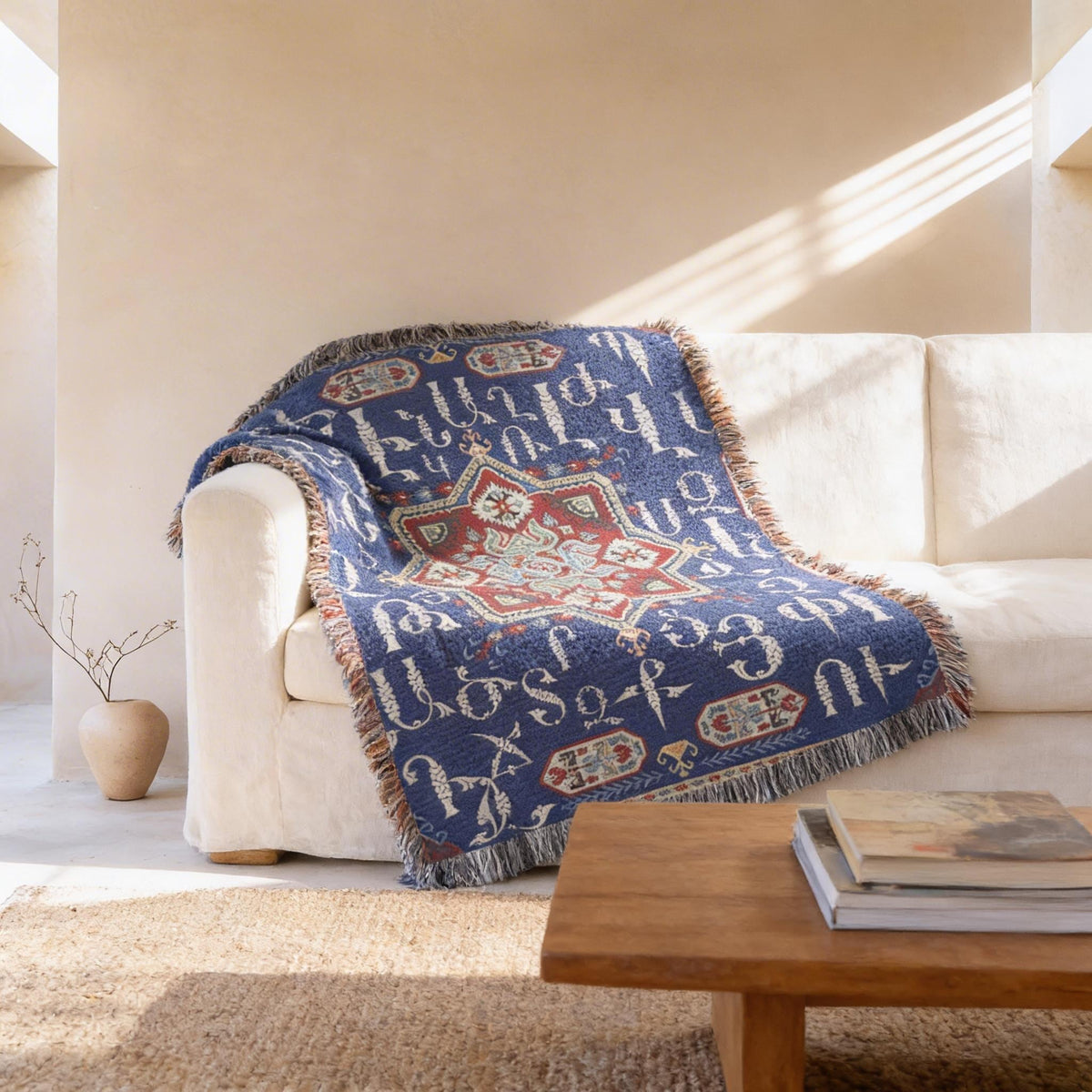 Armenian Alphabet Woven Cotton Blanket Alphabet – Diaspora Heritage Gift - timelessbohochic.com