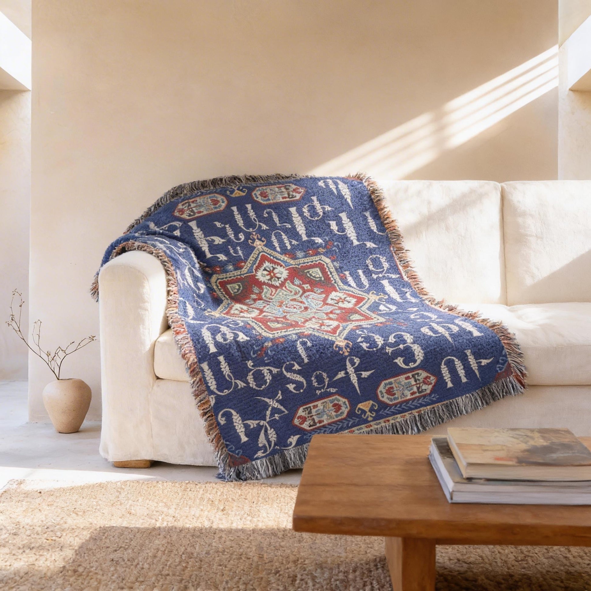 Armenian Alphabet Woven Cotton Blanket Alphabet – Diaspora Heritage Gift - timelessbohochic.com
