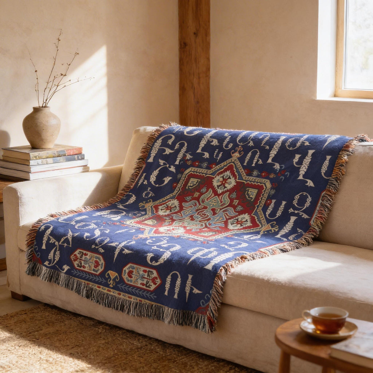 Armenian Alphabet Woven Cotton Blanket Alphabet – Diaspora Heritage Gift - timelessbohochic.com