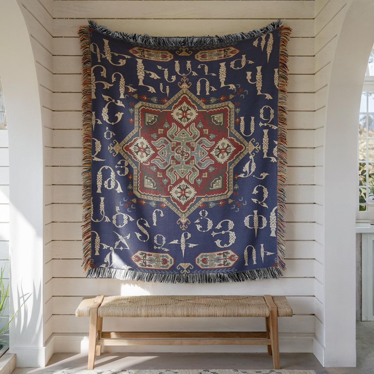 Armenian Alphabet Woven Cotton Blanket Alphabet – Diaspora Heritage Gift - timelessbohochic.com