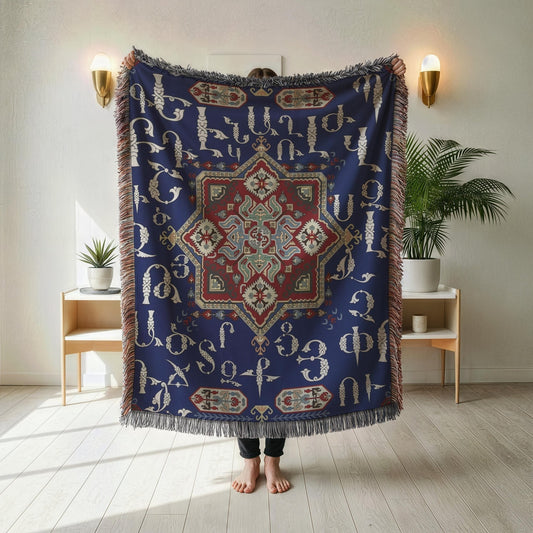 Armenian Alphabet Woven Cotton Blanket Alphabet – Diaspora Heritage Gift - timelessbohochic.com