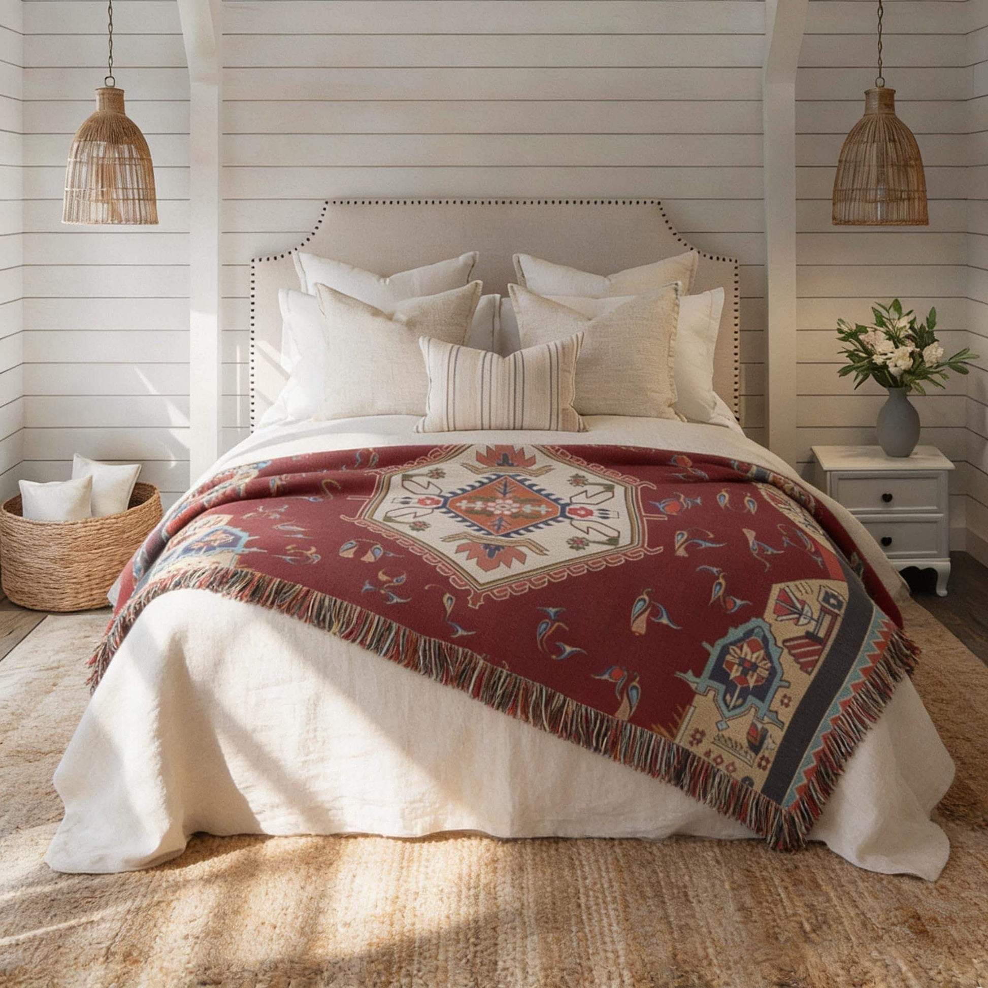 Armenian Alphabet Woven Cotton Blanket – Diaspora Heritage Gift - timelessbohochic.com
