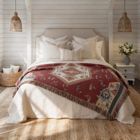Armenian Alphabet Woven Cotton Blanket – Diaspora Heritage Gift - timelessbohochic.com