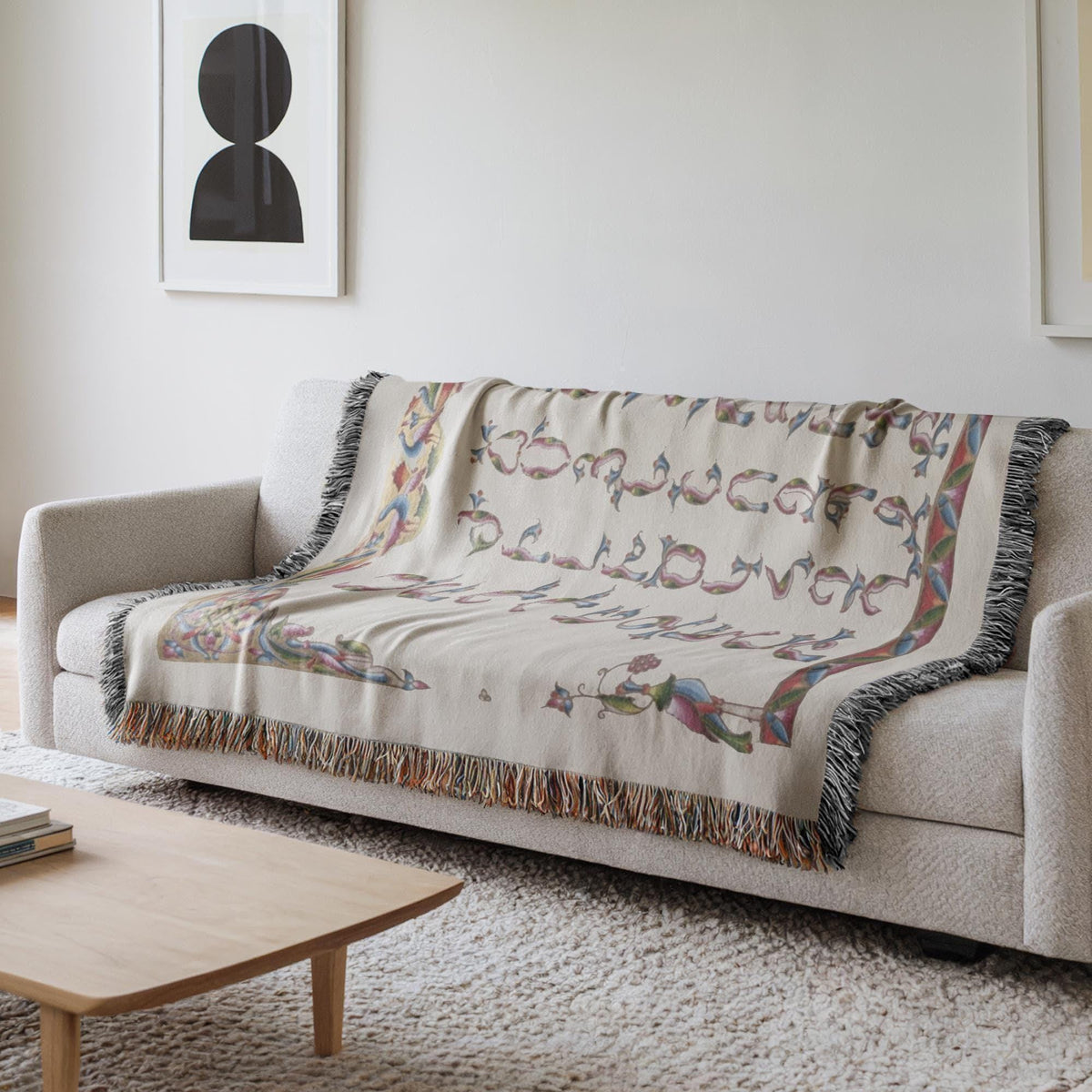 Armenian Alphabet Woven Cotton Blanket Illuminated – Diaspora Heritage Gift - timelessbohochic.com