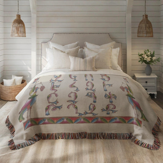 Armenian Alphabet Woven Cotton Blanket Illuminated – Diaspora Heritage Gift - timelessbohochic.com