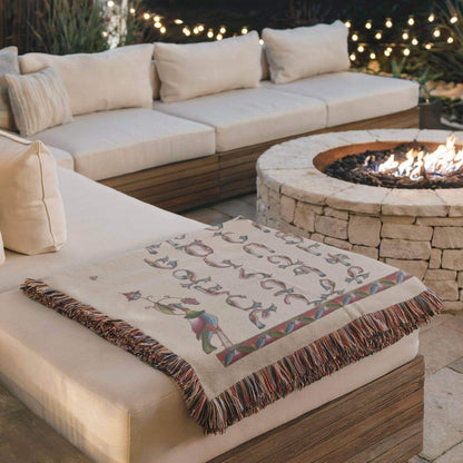 Armenian Alphabet Woven Cotton Blanket Illuminated – Diaspora Heritage Gift - timelessbohochic.com