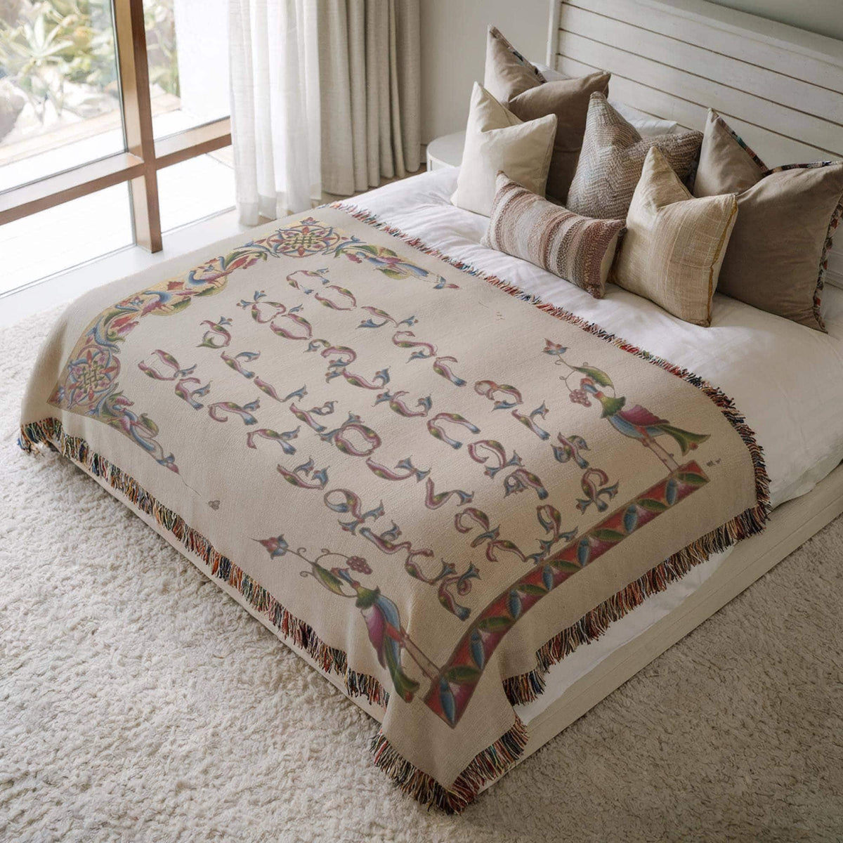 Armenian Alphabet Woven Cotton Blanket Illuminated – Diaspora Heritage Gift - timelessbohochic.com