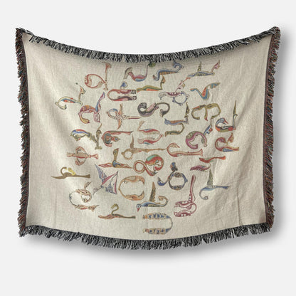 Armenian Alphabet Woven Cotton Blanket Trchnakir – Diaspora Heritage Gift - timelessbohochic.com