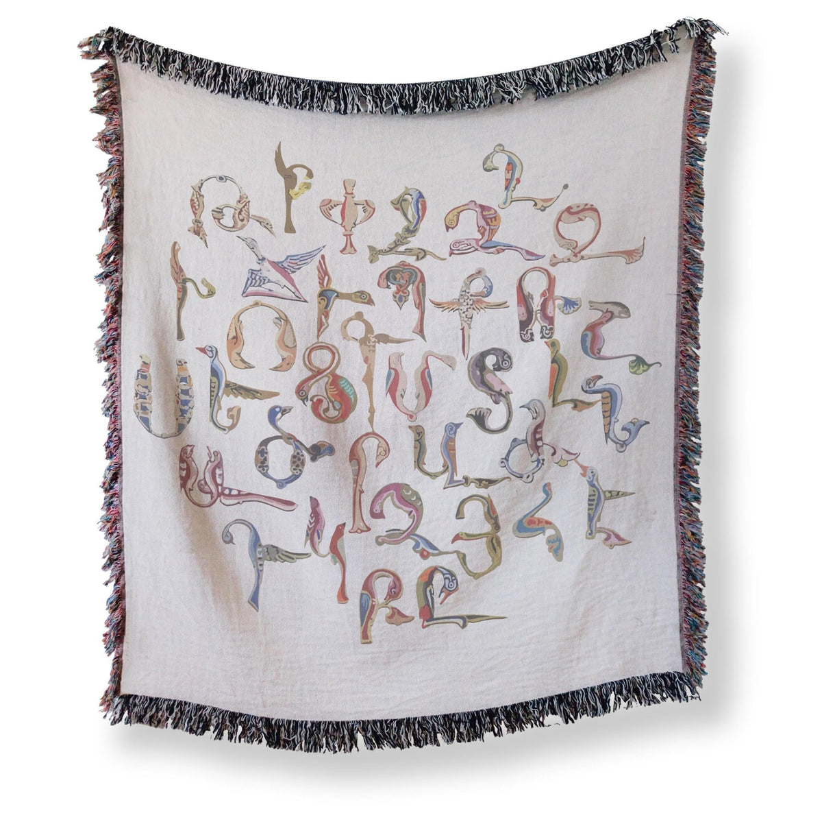 Armenian Alphabet Woven Cotton Blanket Trchnakir – Diaspora Heritage Gift - timelessbohochic.com