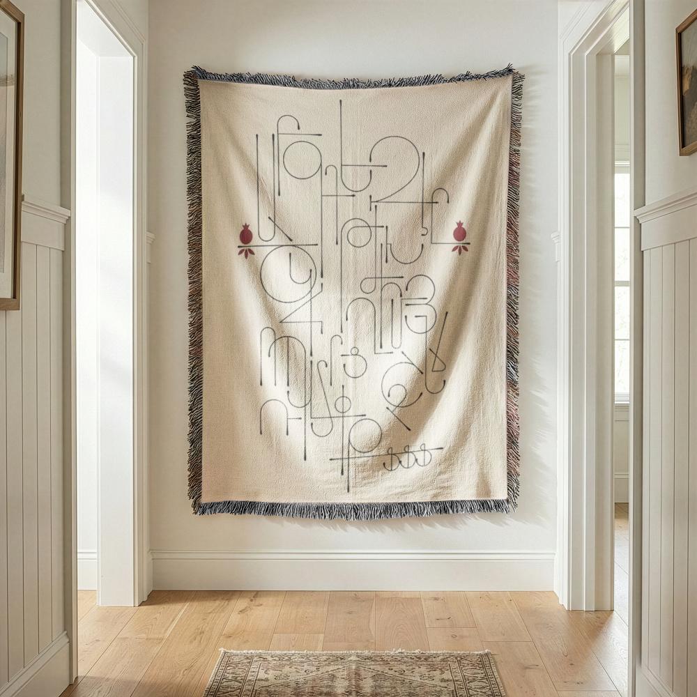 Armenian Alphabet Woven Wall Tapestry – Black, White & Red - timelessbohochic.com
