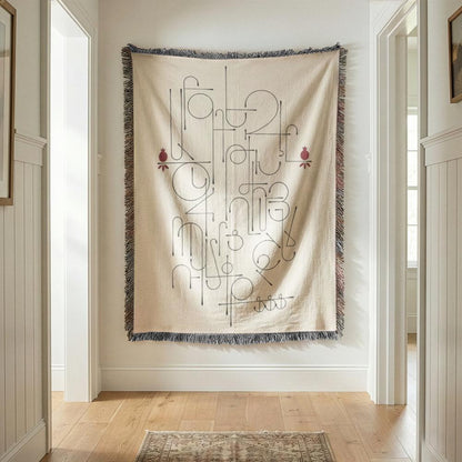 Armenian Alphabet Woven Wall Tapestry – Black, White & Red - timelessbohochic.com