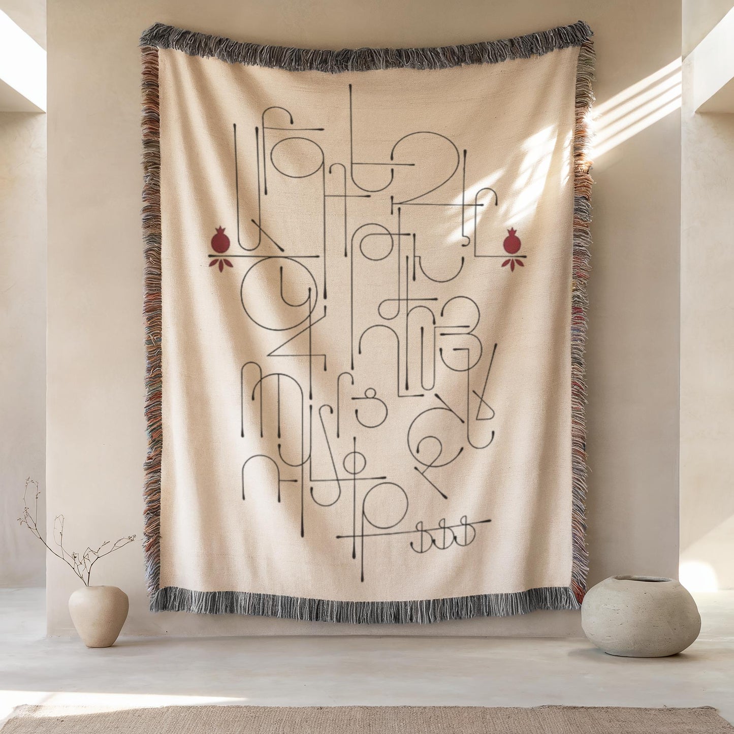 Armenian Alphabet Woven Wall Tapestry – Black, White & Red - timelessbohochic.com