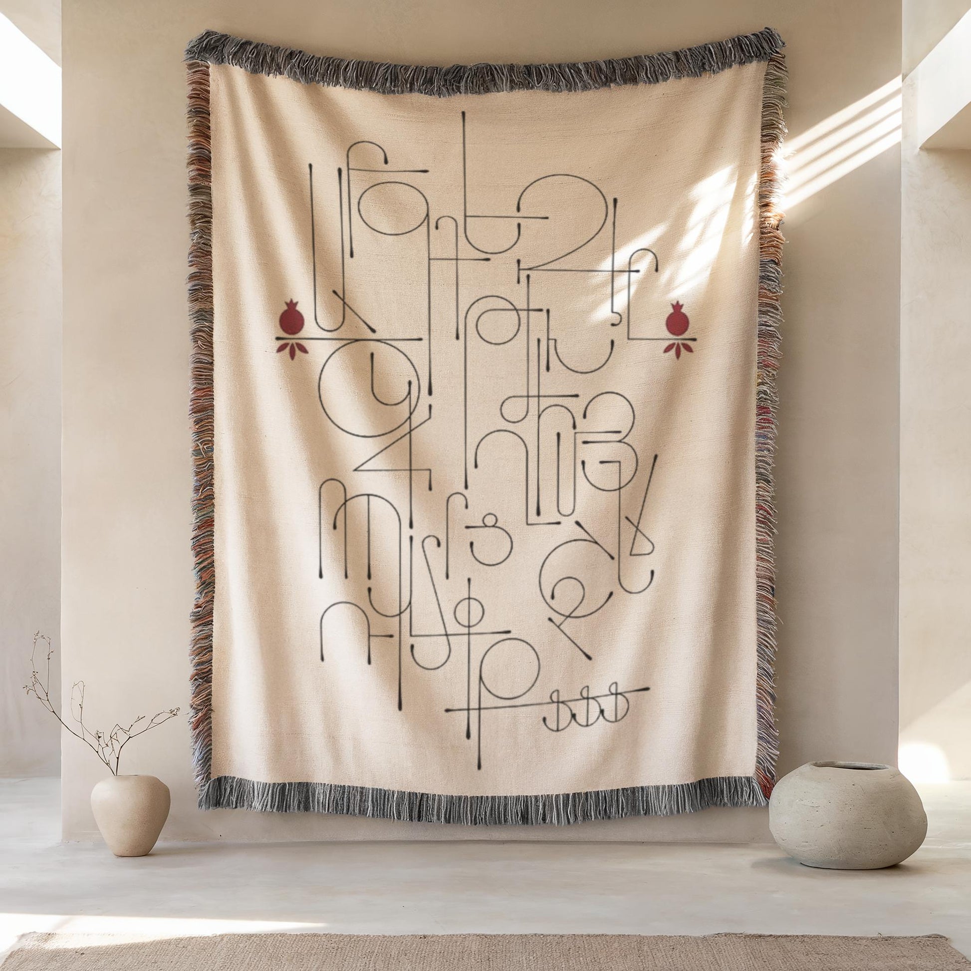 Armenian Alphabet Woven Wall Tapestry – Black, White & Red - timelessbohochic.com