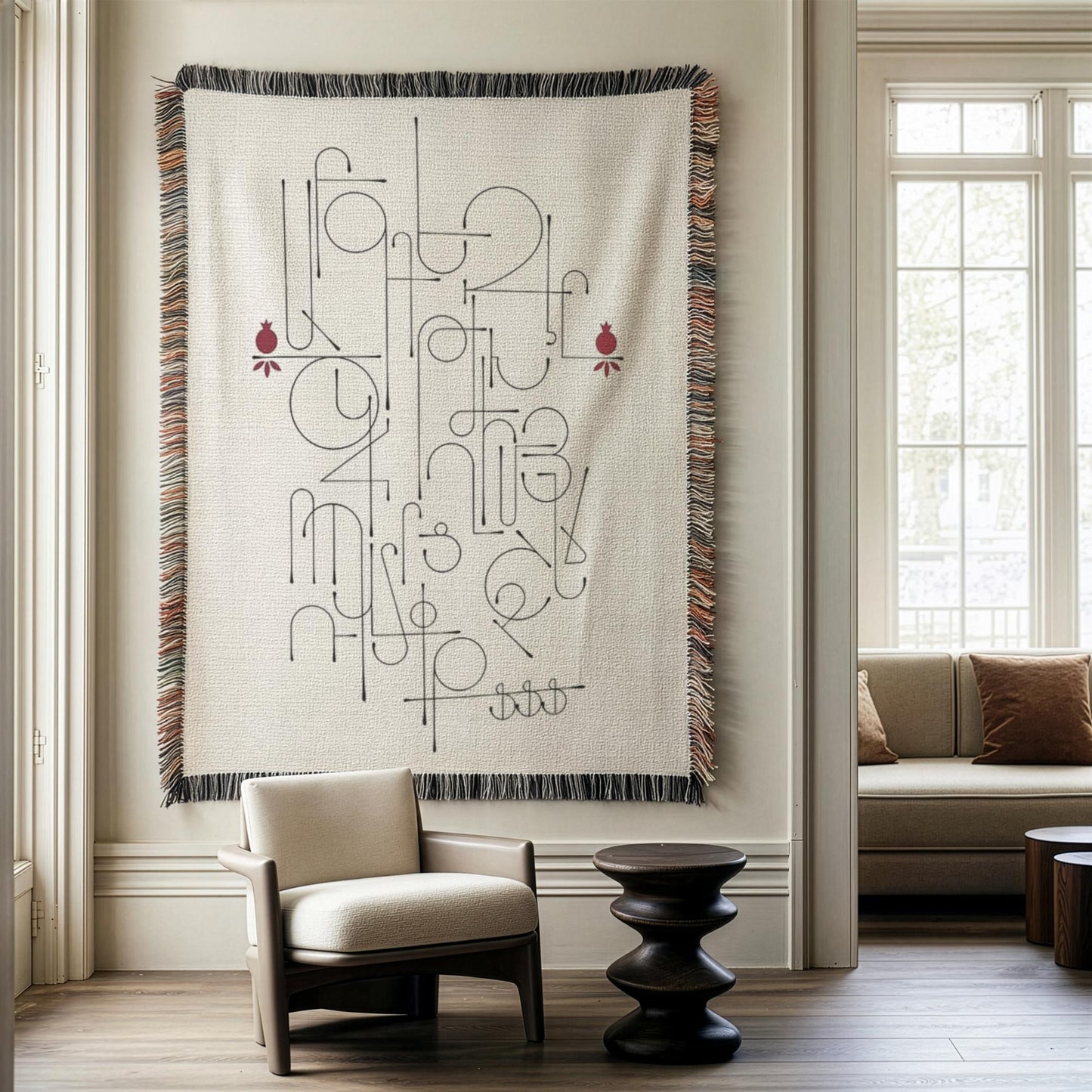 Armenian Alphabet Woven Wall Tapestry – Black, White & Red - timelessbohochic.com