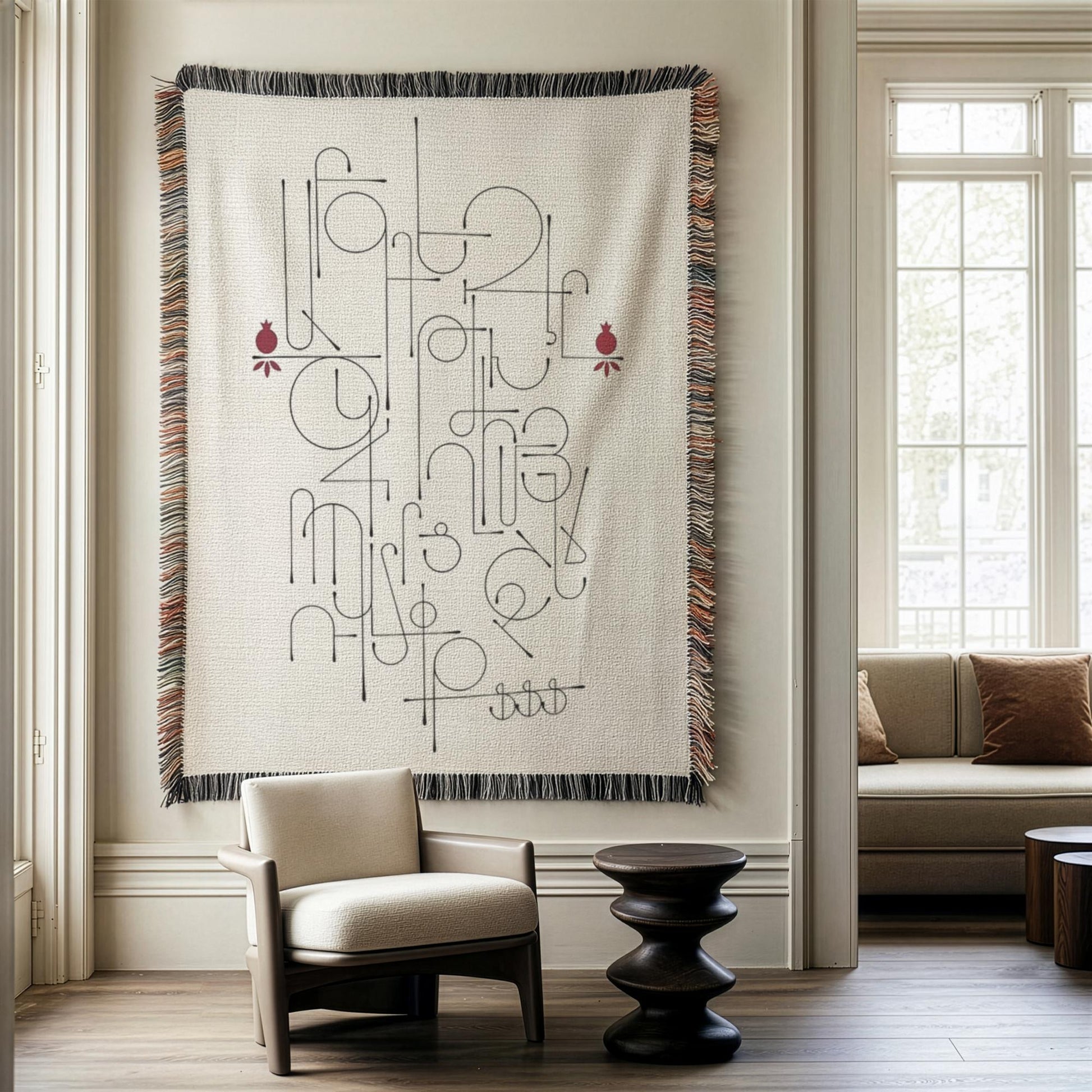Armenian Alphabet Woven Wall Tapestry – Black, White & Red - timelessbohochic.com