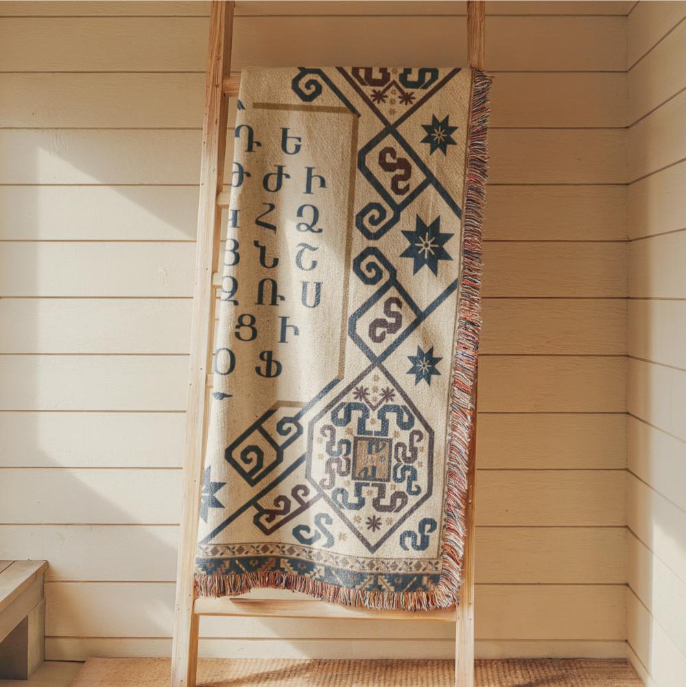 Armenian Alphabet Woven Wall Tapestry – Large Fringed - timelessbohochic.com