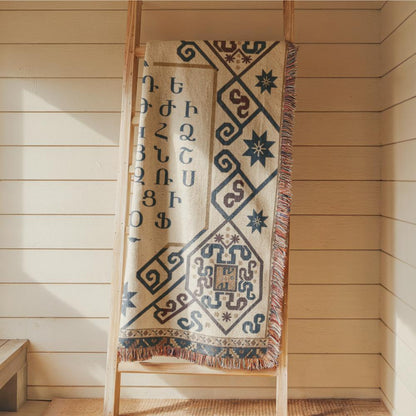 Armenian Alphabet Woven Wall Tapestry – Large Fringed - timelessbohochic.com