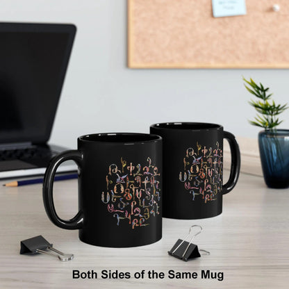 Armenian Birds Alphabet Ceramic Mug, Trshnagir, Glossy Black - timelessbohochic.com