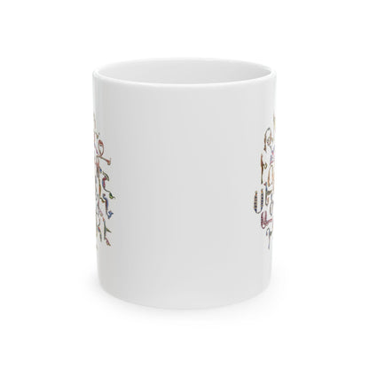 Armenian Birds Alphabet Ceramic Mug, Trshnagir Script, White - timelessbohochic.com