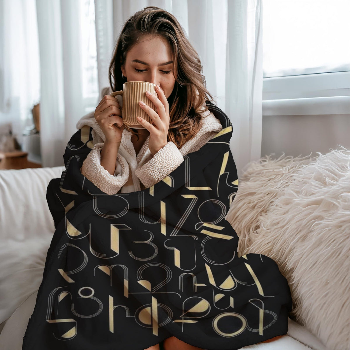 Armenian Black & Gold Alphabet Plush Velveteen Blanket – Diaspora Heritage Gift