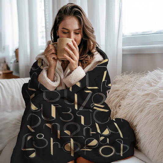 Armenian Black & Gold Alphabet Plush Velveteen Blanket – Diaspora Heritage Gift - timelessbohochic.com
