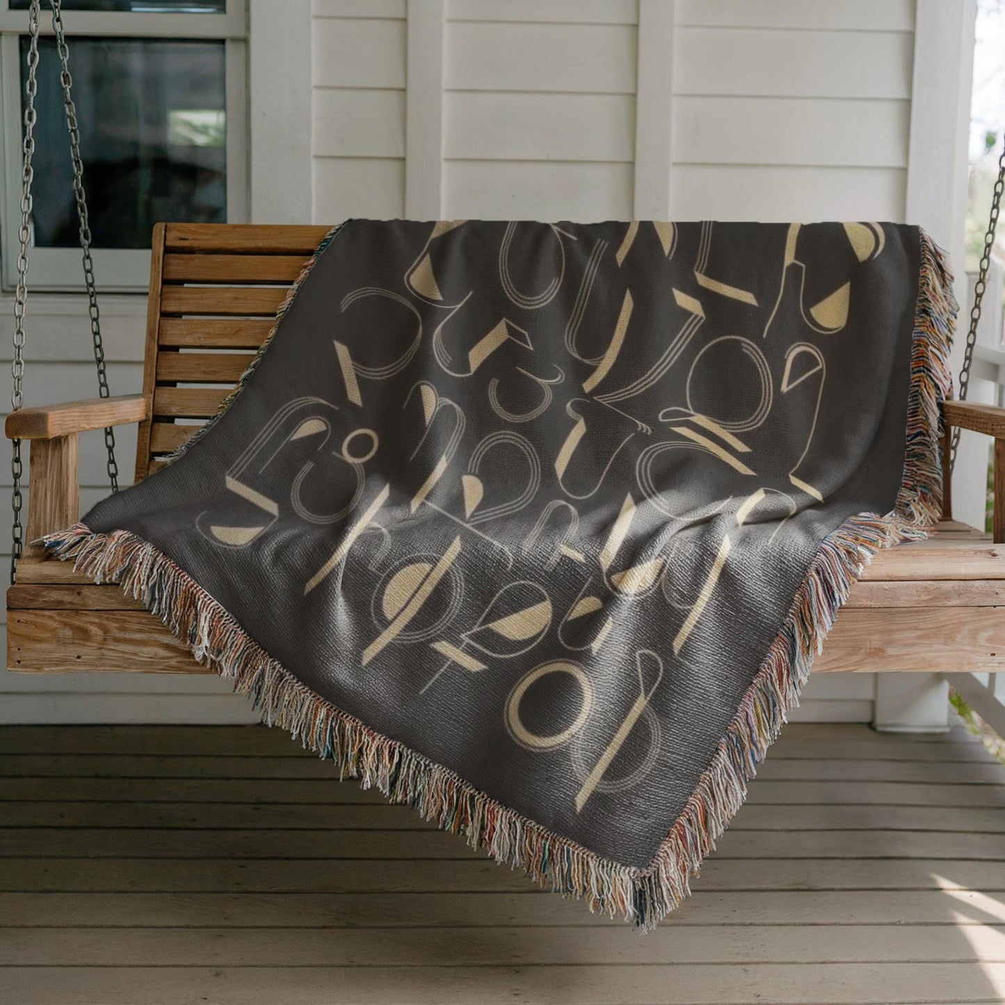 Armenian Black & Gold Alphabet Woven Cotton Blanket – Housewarming Gift - timelessbohochic.com
