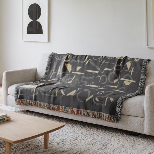 Armenian Black & Gold Alphabet Woven Cotton Blanket – Housewarming Gift - timelessbohochic.com
