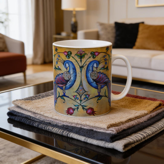 Armenian Blue Bird Ceramic Mug – Diaspora Heritage Gift - timelessbohochic.com