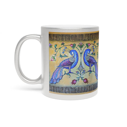 Armenian Blue Birds Ceramic Mug, Gold Background, Personalized - timelessbohochic.com