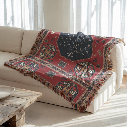 Armenian Blue & Red Alphabet Woven Wall Tapestry – Housewarming Gift - timelessbohochic.com