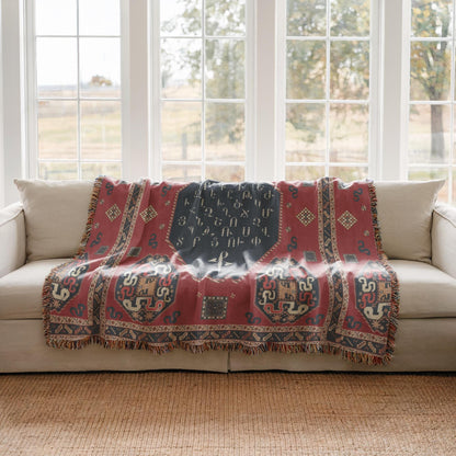 Armenian Blue & Red Alphabet Woven Wall Tapestry – Housewarming Gift - timelessbohochic.com