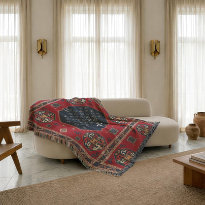 Armenian Blue & Red Alphabet Woven Wall Tapestry – Housewarming Gift - timelessbohochic.com