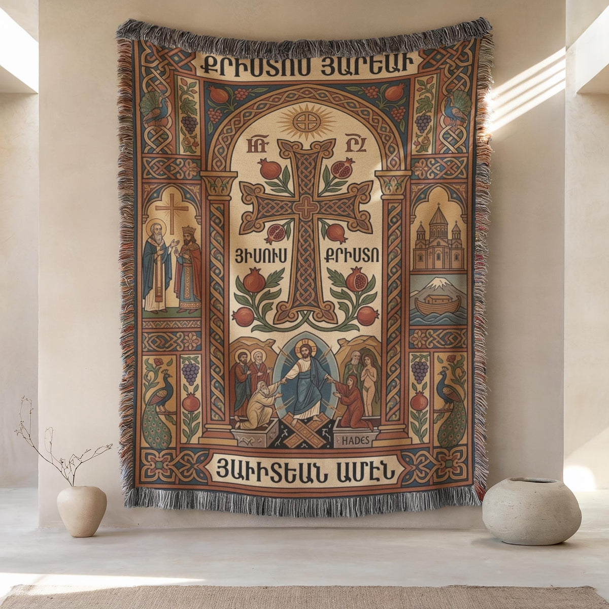 Resurrection of Christ Armenian Woven Wall Tapestry - Christian Sacred Wall Art