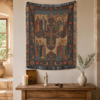 Armenian Cross Woven Wall Tapestry - Christian Prayer Room Wall Art