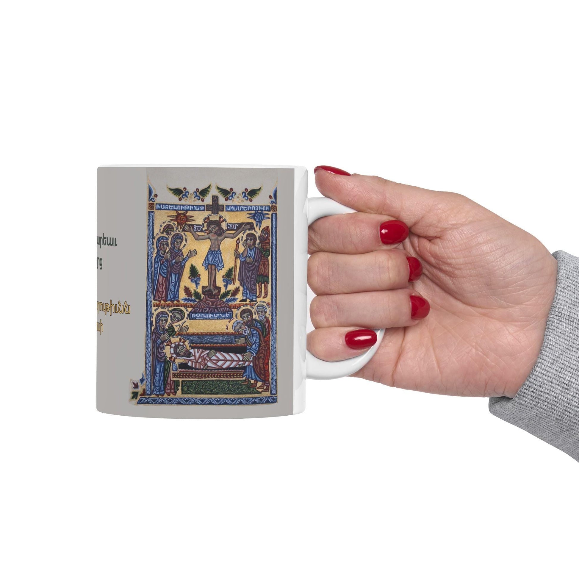 Armenian Crucifixion Illumination Ceramic Mug, Easter Gift - timelessbohochic.com