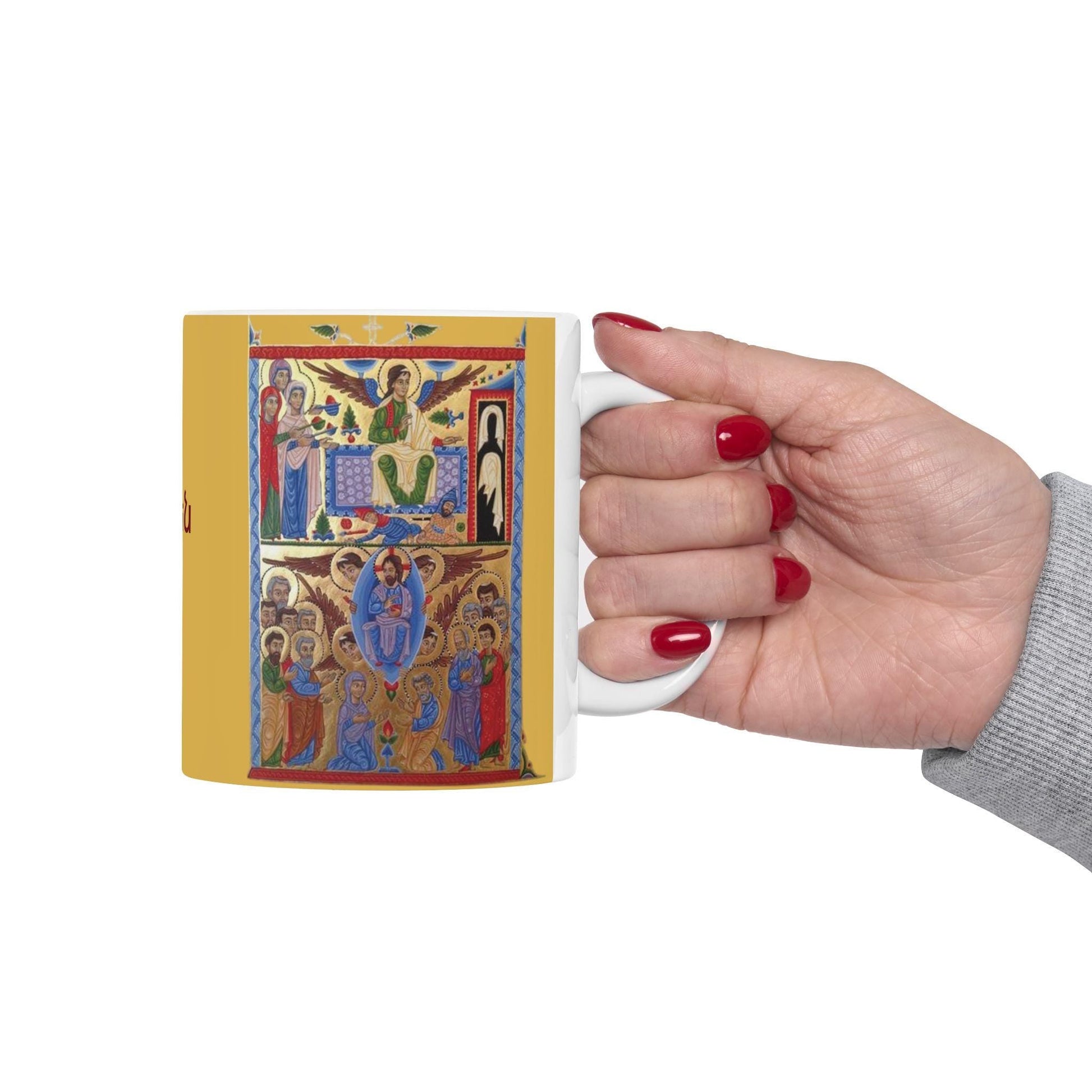 Armenian Easter Ceramic Mug, Hymnal-Style Illustration, Personalized - timelessbohochic.com