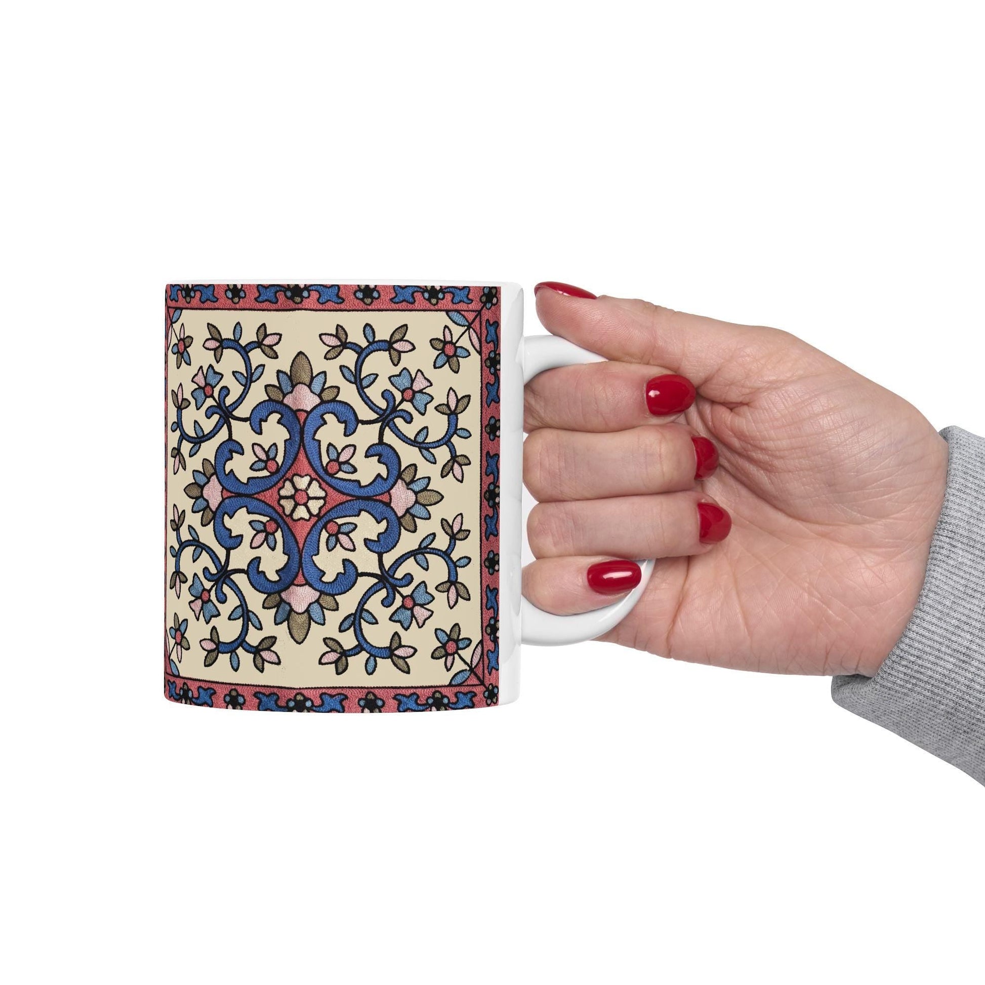 Armenian Floral Pattern Ceramic Mug, 11oz or 15oz, Personalized - timelessbohochic.com