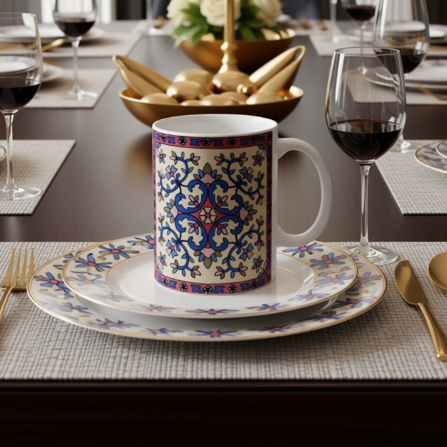 Armenian Floral Pattern Ceramic Mug, 11oz or 15oz, Personalized - timelessbohochic.com