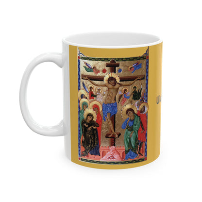 Armenian Illumination-Style Crucifixion Ceramic Mug, Personalized - timelessbohochic.com