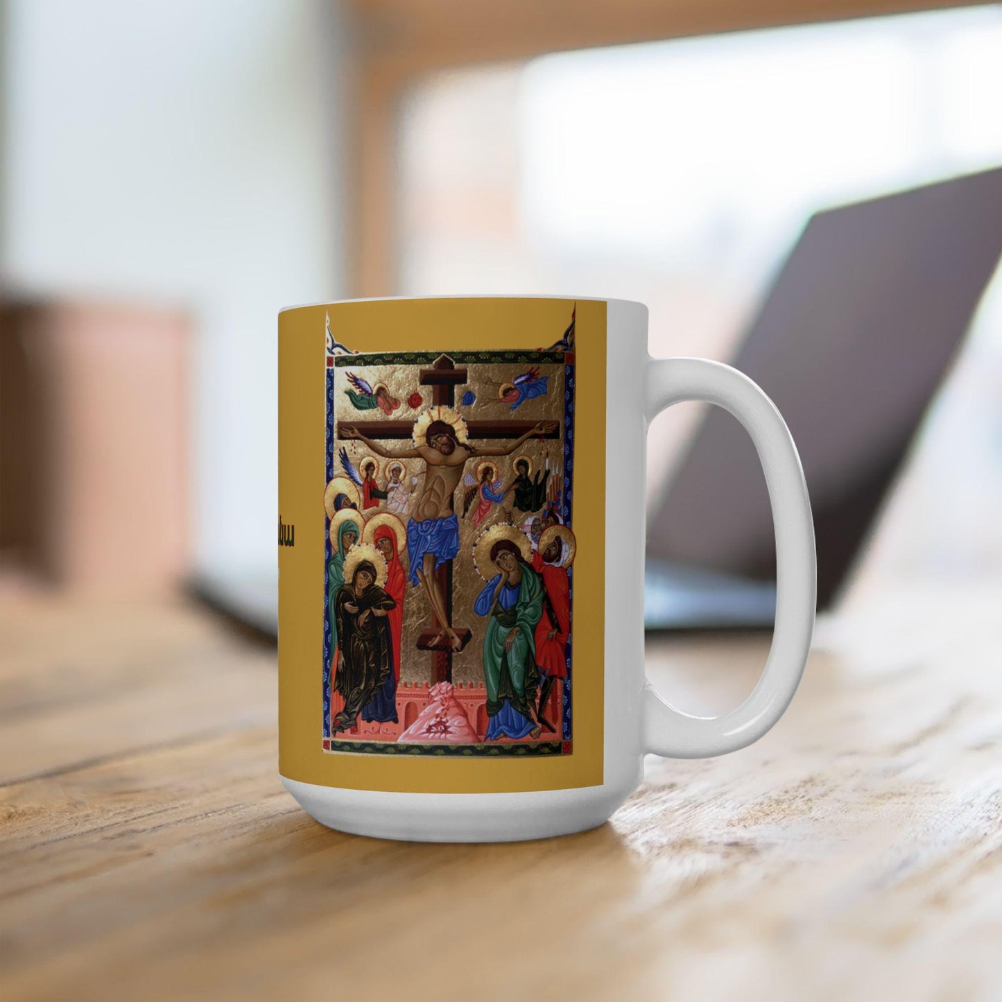 Armenian Illumination-Style Crucifixion Ceramic Mug, Personalized - timelessbohochic.com